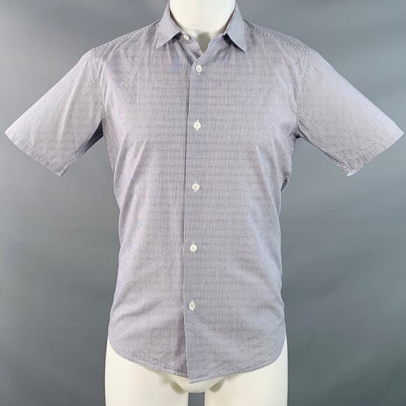 AGNÈS B. Size 38 Navy White Gingham Cotton Button Down Collar Short Sleeve Shirt - Picture 1 of 8